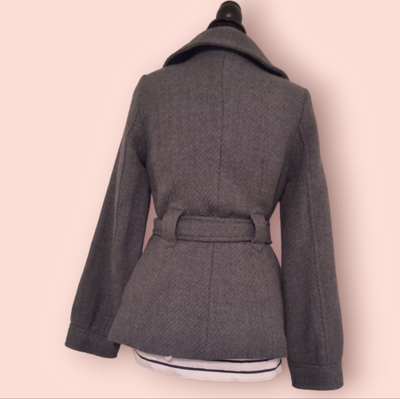 H&M Blazer Jacket Wool-Blend Asymmetric Belted PeaCoat in Charcoal Size 6 - Picture 5 of 14